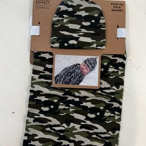 NWT! Camouflage Baby Hat & Swaddle